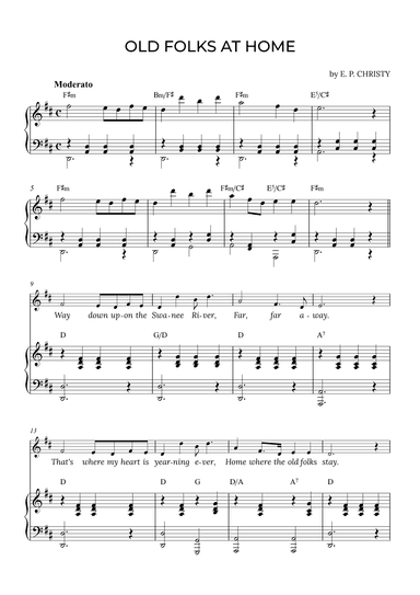OLD FOLKS AT HOME in D with chords (arr. Alex Nunes Rodrigues)