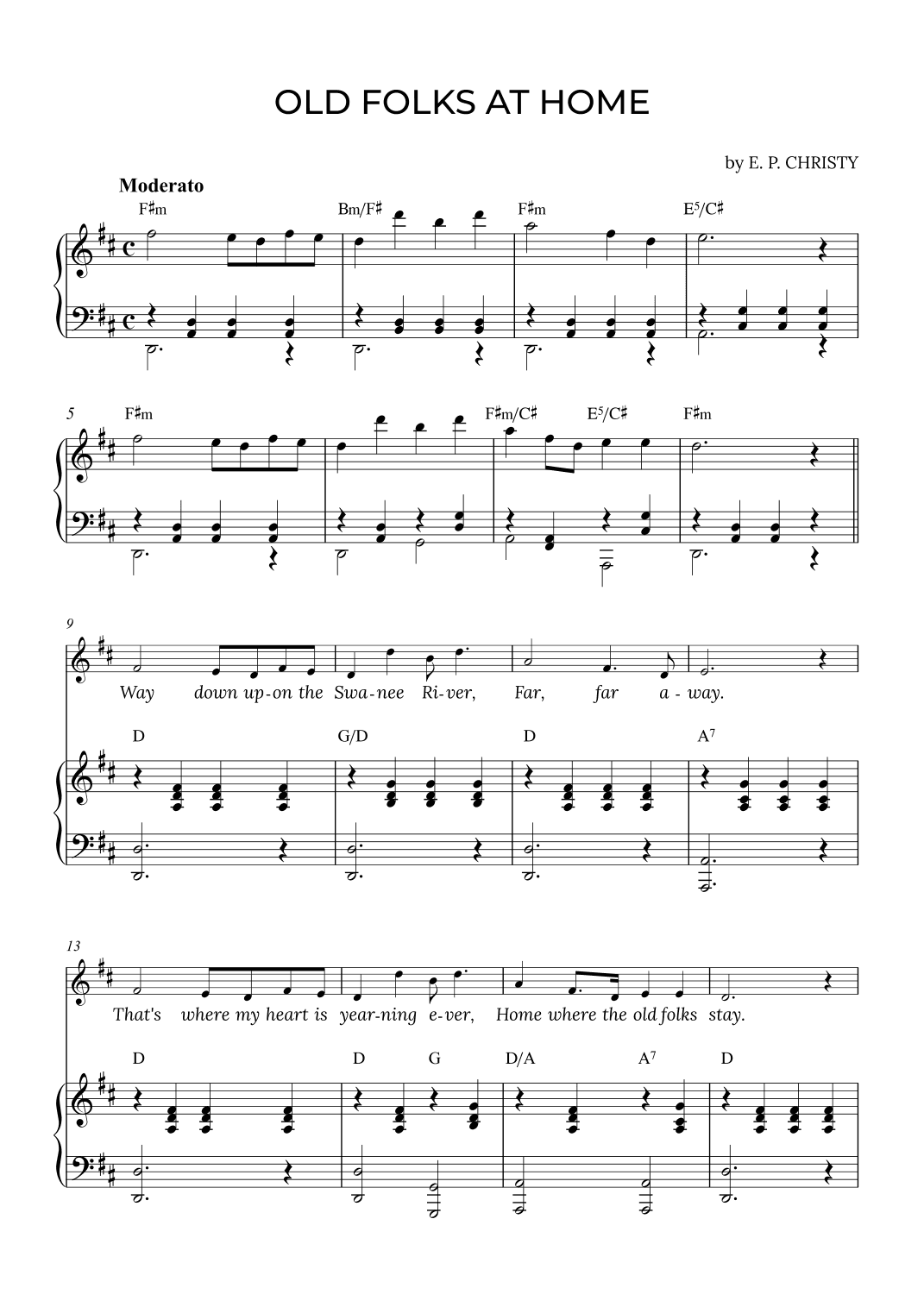 OLD FOLKS AT HOME in D with chords (arr. Alex Nunes Rodrigues)