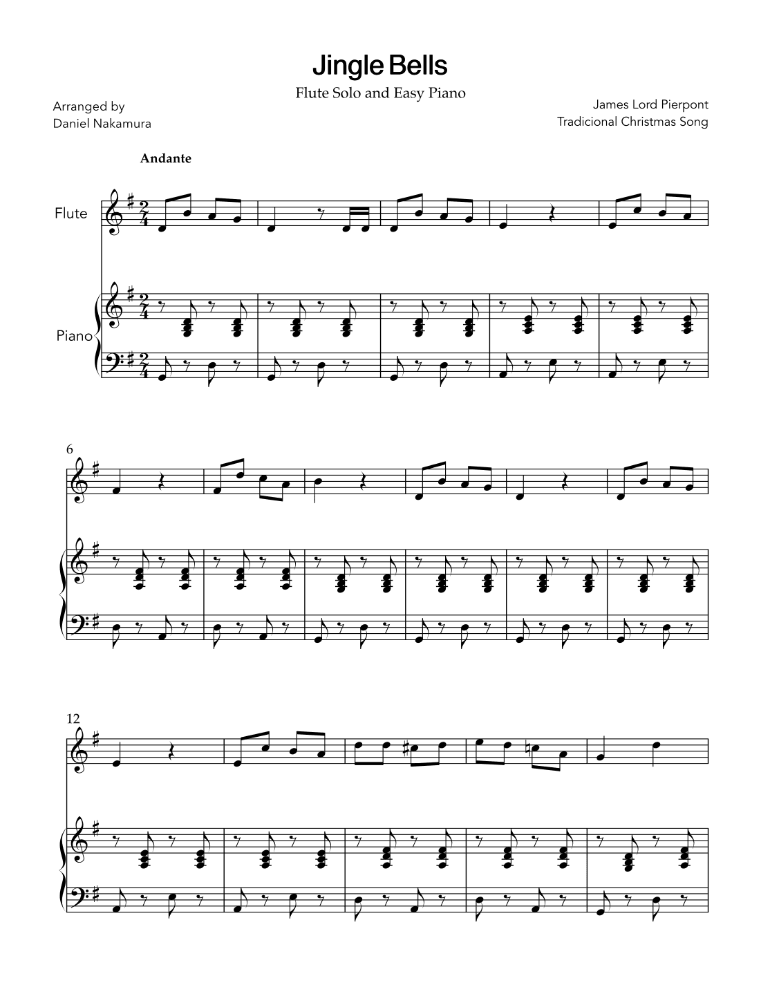 Jingle Bells (for flute and easy piano) (arr. Daniel Nakamura)