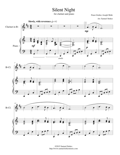 Silent Night - for B? Clarinet and Piano (arr. Samuel Stokes)