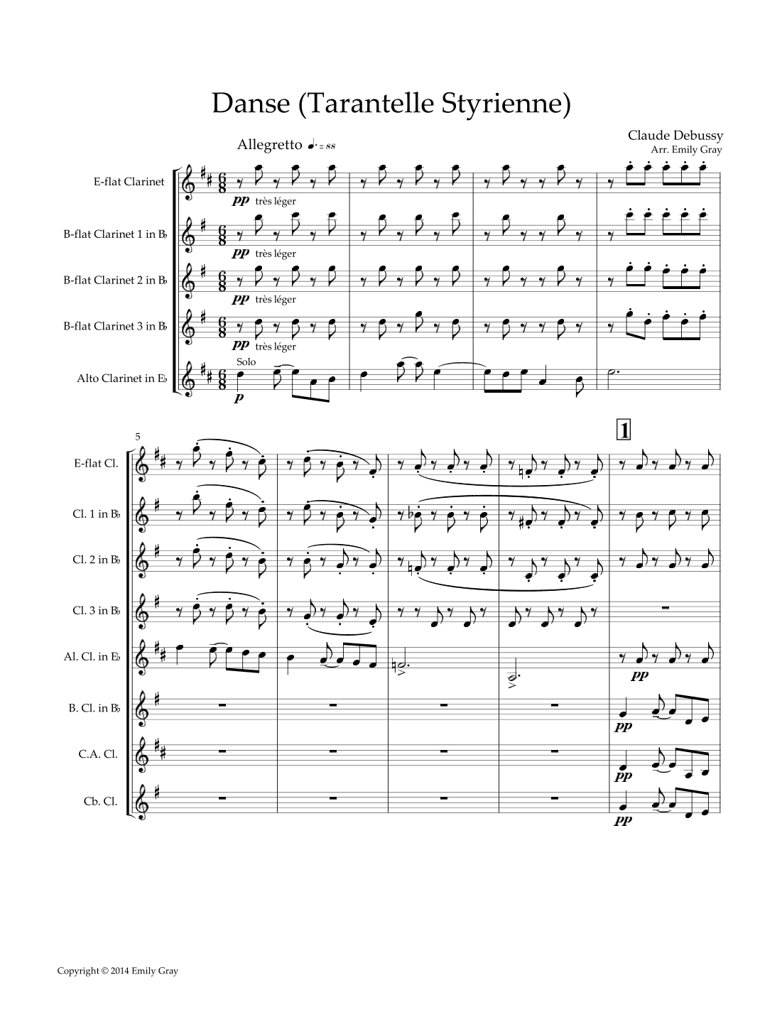 Danse for Clarinet Choir (Score) (arr. Emily Gray)