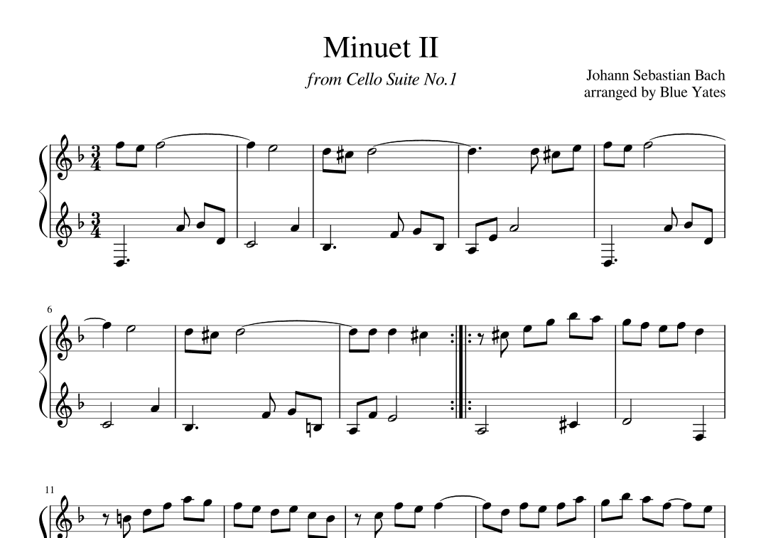 Minuet II from Cello Suite No. 1 (Johann Sebastian Bach) (arr. Blue Yates)