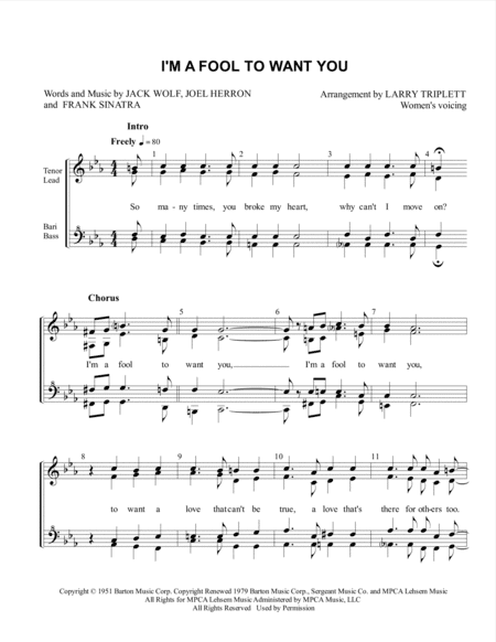 I'm A Fool To Want You (arr. Larry Triplett)