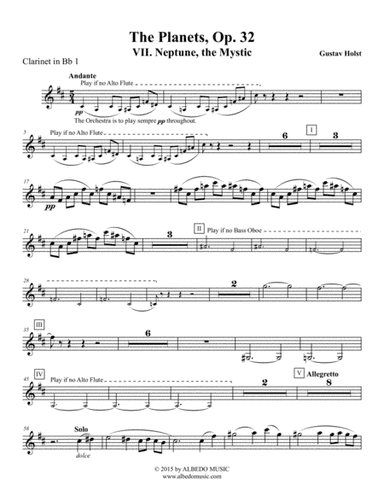 Holst The Planets, VII. Neptune, the Mystic - Clarinet in Bb 1 (Transposed Part), Op. 32 (arr. Doug Clyde)