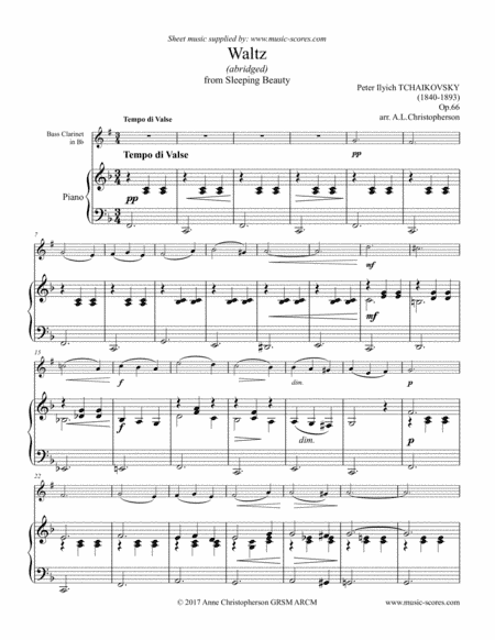 Sleeping Beauty Waltz - Bass Clarinet and Piano (arr. Anne Christopherson GRSM ARCM)