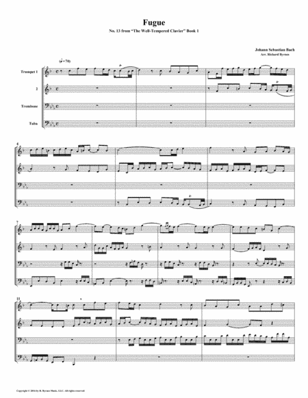 Fugue 13 from Well-Tempered Clavier, Book 1 (Brass Quartet) (arr. Richard Byrnes)
