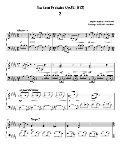 Serge Rachmaninoff 13 Prelude Op. 32 No. 2 (easy/intermediate piano) (arr. Stephanie So)