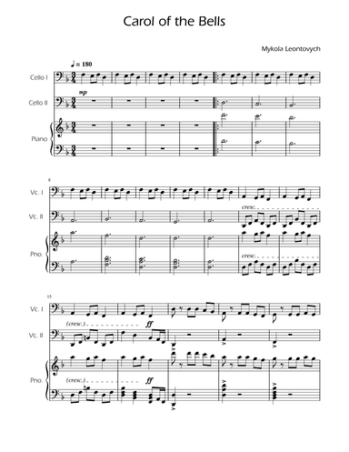 Carol of the Bells - Cello Duet w/ Piano (arr. Ygor Nunes)