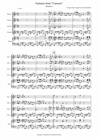 Habanera (Fantasia from Carmen) for Violin Quartet (arr. David Burndrett)