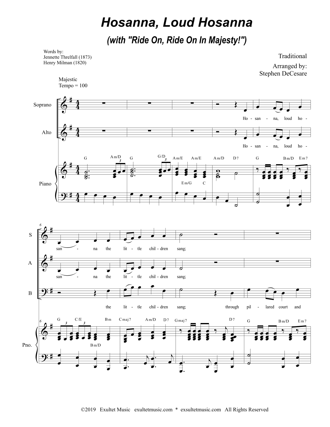 Hosanna, Loud Hosanna (with "Ride On, Ride On In Majesty!") (SAB - Piano accompaniment) (arr. Stephen DeCesare)