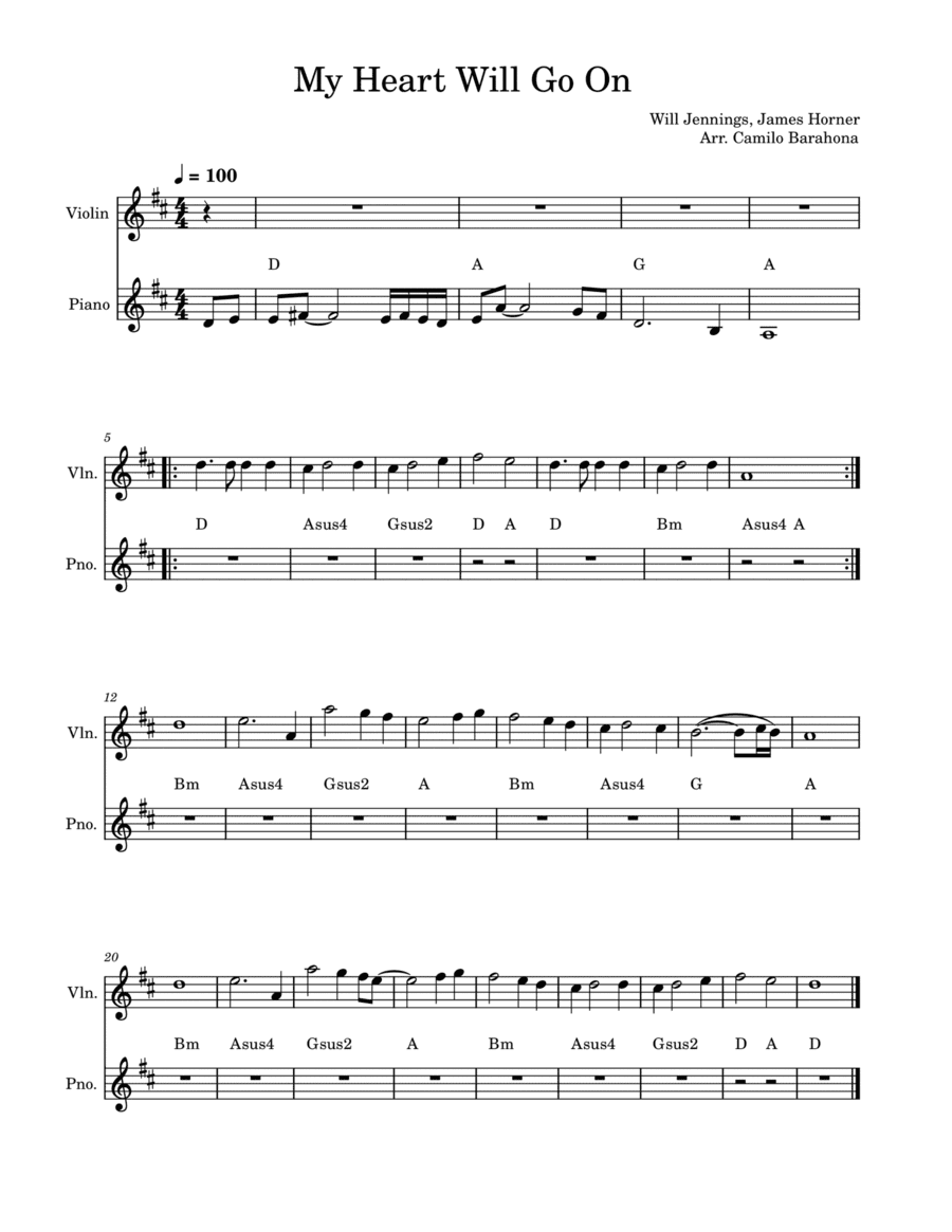 My Heart Will Go On (love Theme From 'titanic') (arr. Camilo Barahona)