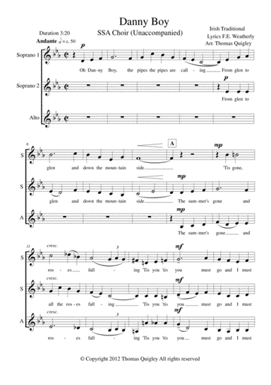 Danny Boy (SSA Choir Unaccompanied) (arr. Thomas Quigley)