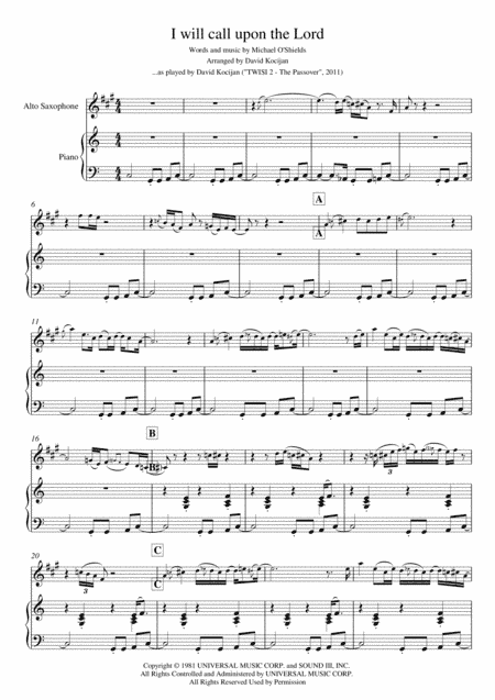 I Will Call Upon The Lord (arr. David Kocijan)