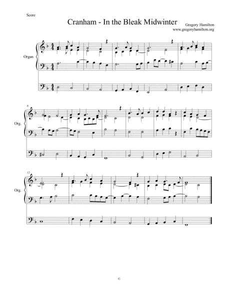 Cranham - In the Bleak Midwinter - Alternate Harmonization (arr. Gregory Hamilton)