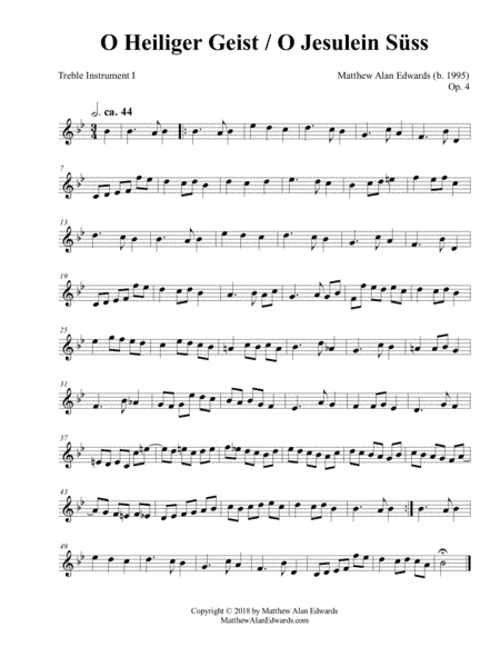 Op. 4 O Heiliger Geist / O Jesulein Süss (Instrumental Parts) (arr. Matthew Alan Edwards)