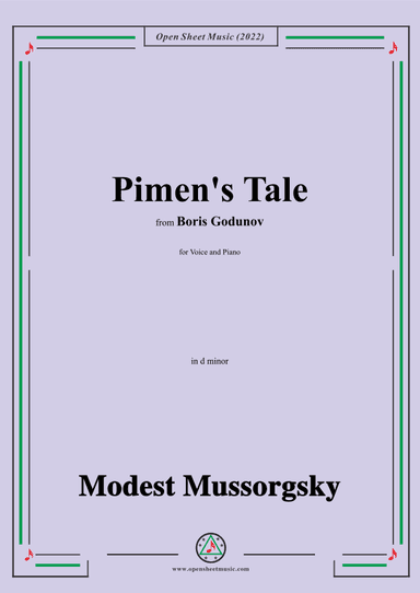 Mussorgsky-Pimen's Tale,in d minor,from Boris Godunov (arr. OSM Press)