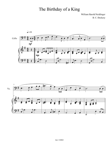 The Birthday of a King (Cello Solo with Piano Accompaniment) (arr. B. C. Dockery)