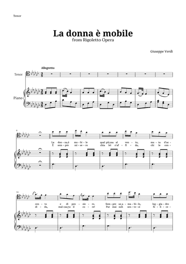 La donna è mobile in G-flat major for Tenor and Piano (arr. Langanho)