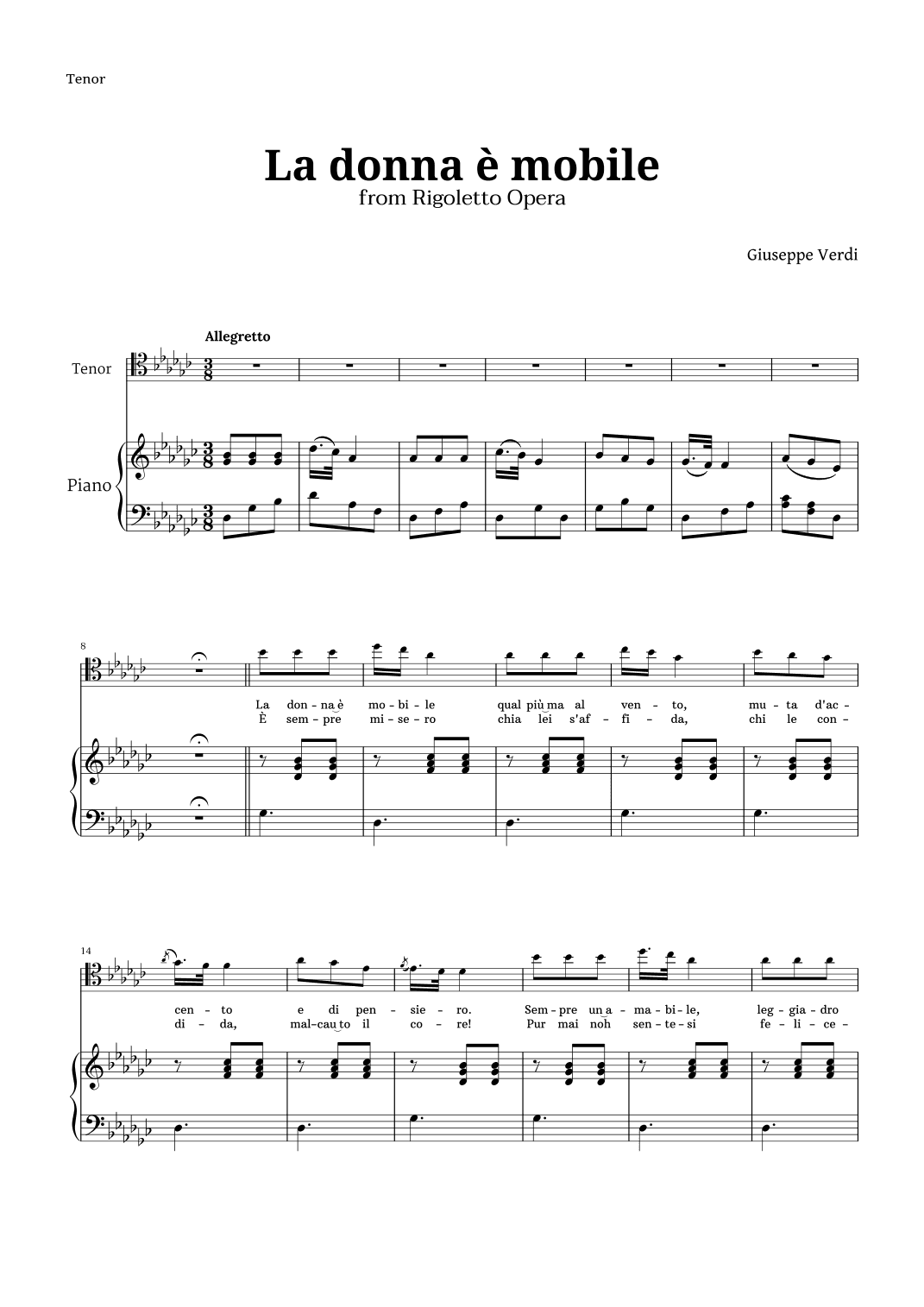 La donna è mobile in G-flat major for Tenor and Piano (arr. Langanho)