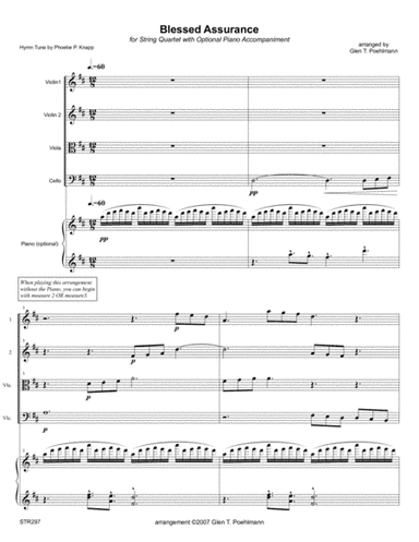 BLESSED ASSURANCE arranged for STRING QUARTET with optional Piano (arr. Glen Poehlmann)
