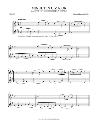 Minuet in C Major (from Suite for Recorder Trio in G Major) (arr. Mark Phillips)