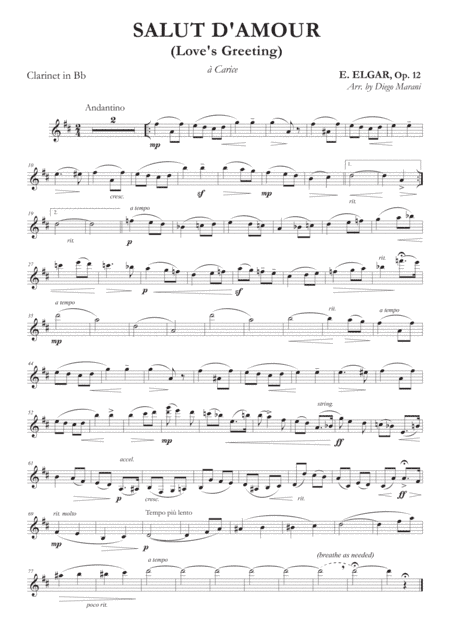 Salut d'Amour (Love's Greeting) for Clarinet and Piano (arr. Diego Marani)