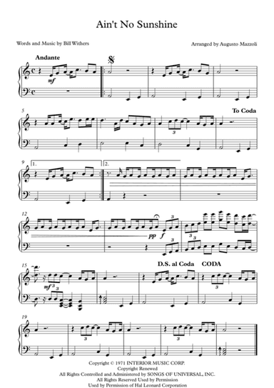 Ain't No Sunshine (arr. Augusto Mazzoli)