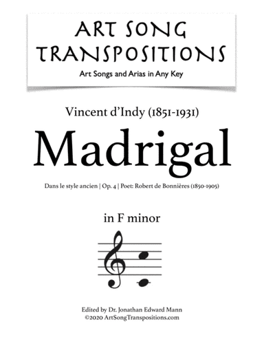 D'INDY: Madrigal (transposed to F minor) (arr. ArtSongTranspositions.com)