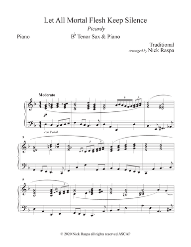 Let All Mortal Flesh Keep Silence (B Flat Tenor Sax & Piano) Piano part (arr. Nick Raspa)