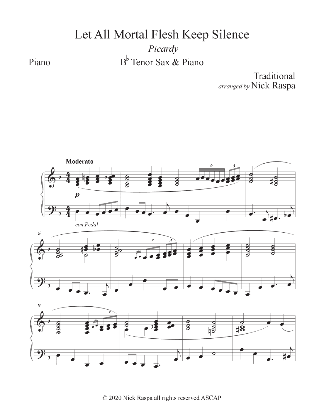 Let All Mortal Flesh Keep Silence (B Flat Tenor Sax & Piano) Piano part (arr. Nick Raspa)