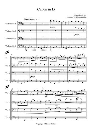 Canon in D (Cello Quartet) (arr. Matteo Delfino)