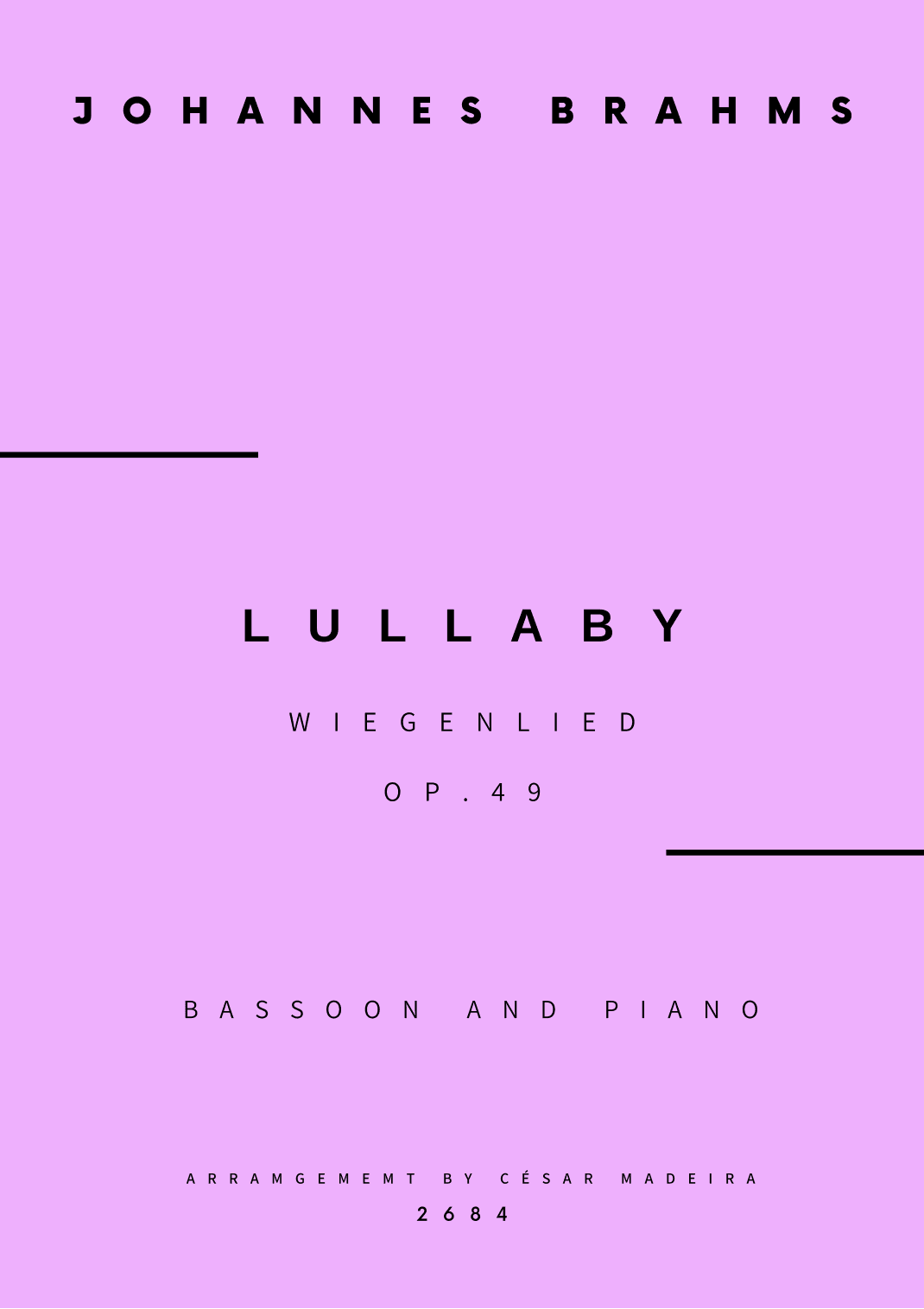 Brahms' Lullaby - Bassoon and Piano (Full Score and Parts) (arr. César Madeira)