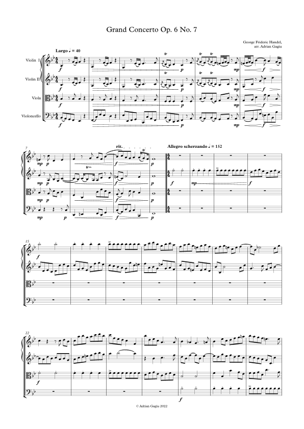 Concerto grosso in B flat major op. 6 no. 7 (arr. Adrian Gagiu)