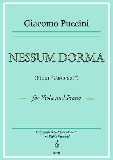 Nessun Dorma by Puccini - Viola and Piano (Full Score) (arr. César Madeira)