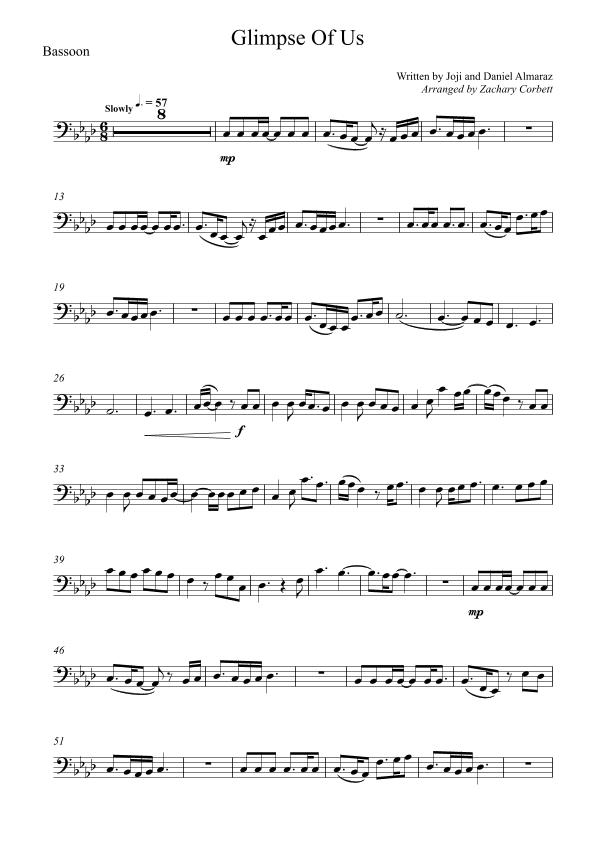 Glimpse Of Us (arr. Zachary Corbett)