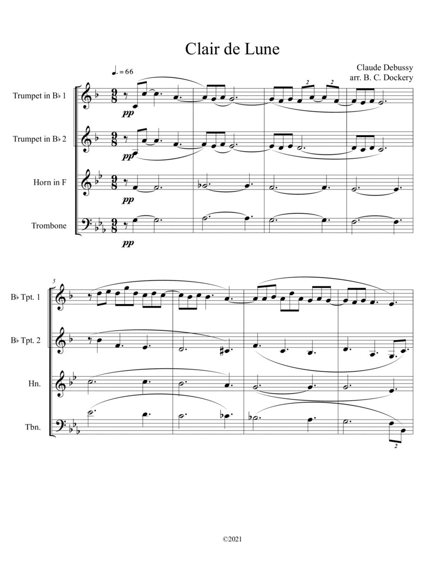Clair de Lune for Brass Quartet (arr. B. C. Dockery)