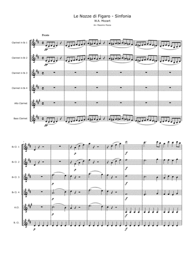 W.A. Mozart Le Nozze di Figaro (The Marriage of Figaro) SINFONIA for Clarinet Choir Conductor score (arr. Massimo Mazza)