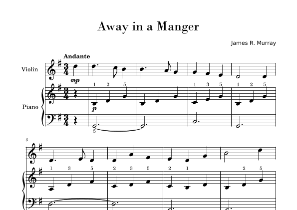 Away in a Manger (for Violin and Piano Beginners) (arr. Gisele Sant'Ana)