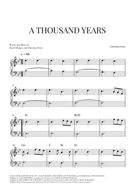 A Thousand Years (arr. Cadenza Editions)