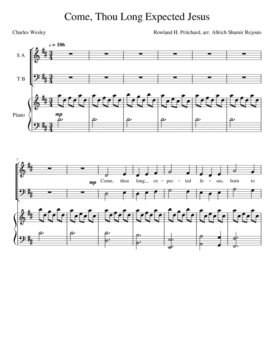 Come, Thou Long Expected Jesus (arr. Allrich Shamir Rejouis)