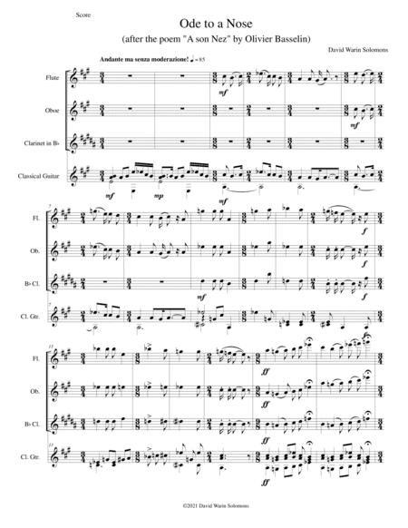 Ode to a Nose for flute, oboe, clarinet and guitar