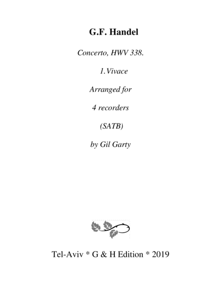 Vivace from Concerto, HWV 338 (arrangement for 4 recorders) (arr. Gil Gartty)