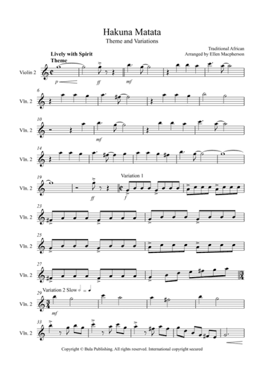 Hakuna Matata Theme & Variation - Easy String Quartet - Violin 2 (arr. Ellen Macpherson)