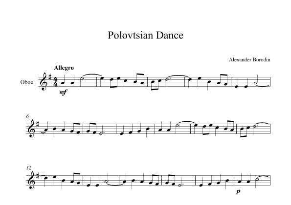 Polovtsian Dance - Alexander Borodin (Oboe) (arr. Digital Book Music)