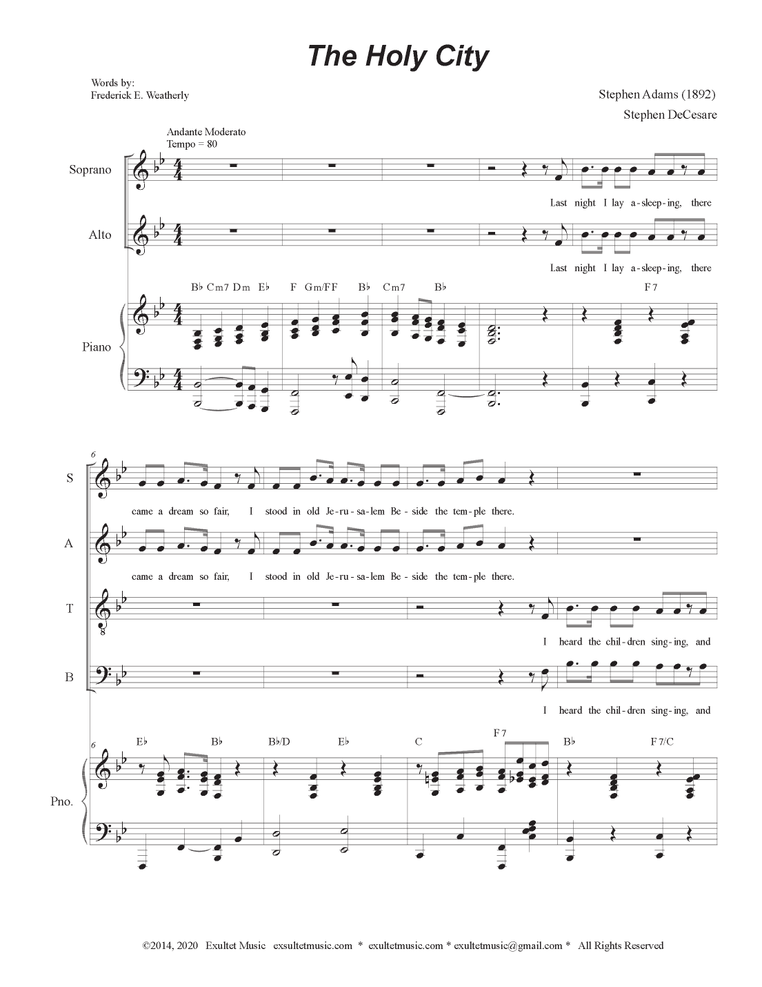 The Holy City (Vocal Quartet - (SATB) (arr. Stephen DeCesare)