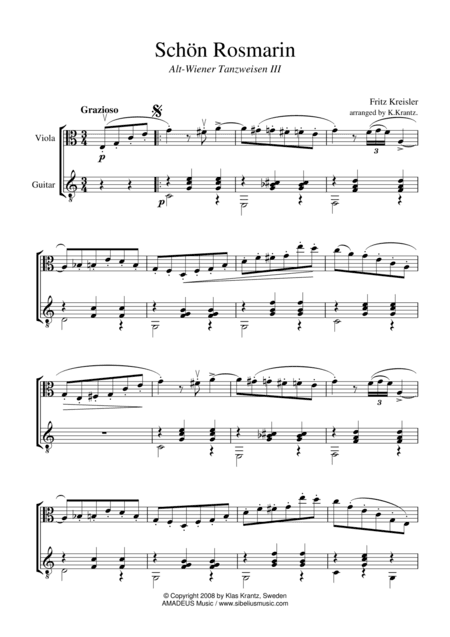 Schon Rosmarin for viola and guitar (arr. Amadeus Music)
