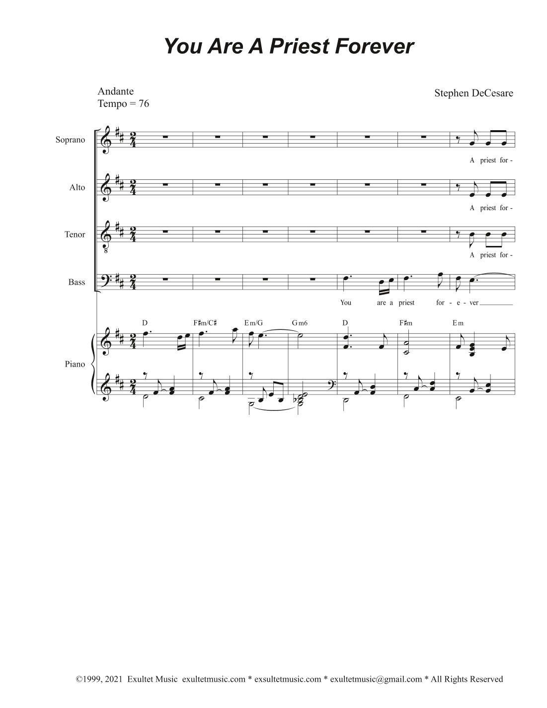You Are A Priest Forever (Vocal Quartet - (SATB)