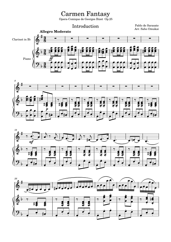 Pablo de Sarasate: Carmen Fantasy for Clarinet and Piano (arr. Saho Omukai)