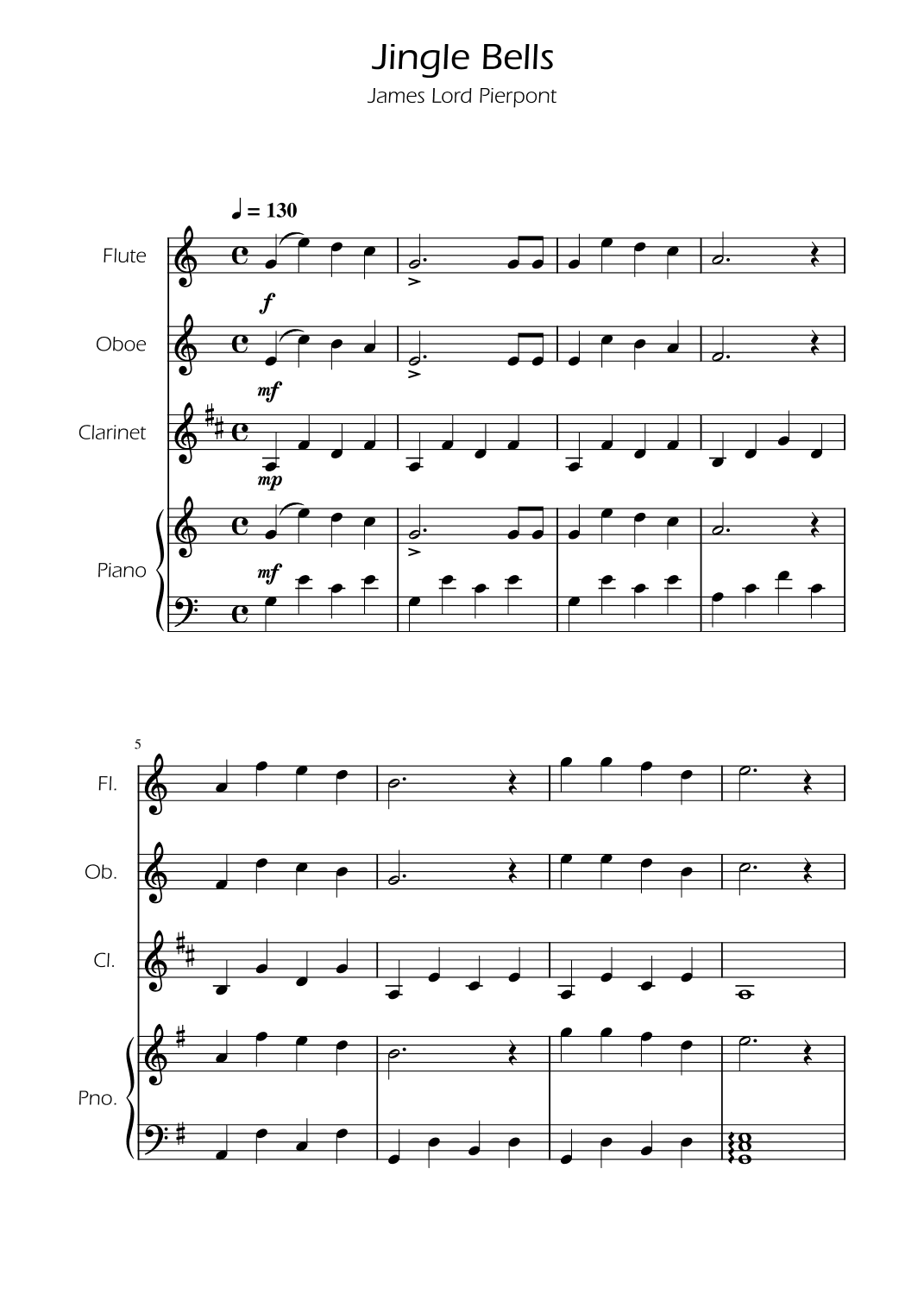 Jingle Bells - Woodwind Trio w/ Piano (arr. Ygor Nunes)