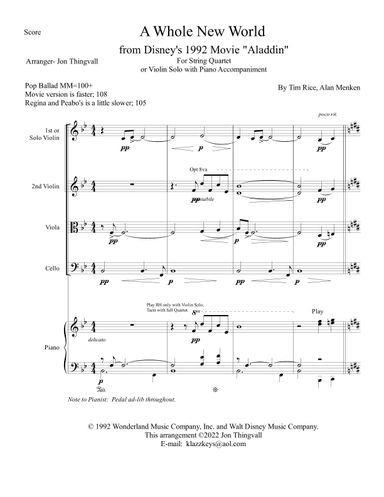 A Whole New World - Score Only (arr. Jon Thingvall)